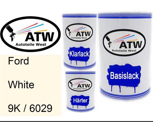 Ford, White, 9K / 6029: 500ml Lackdose + 500ml Klarlack + 250ml Härter - Set, von ATW Autoteile West.
